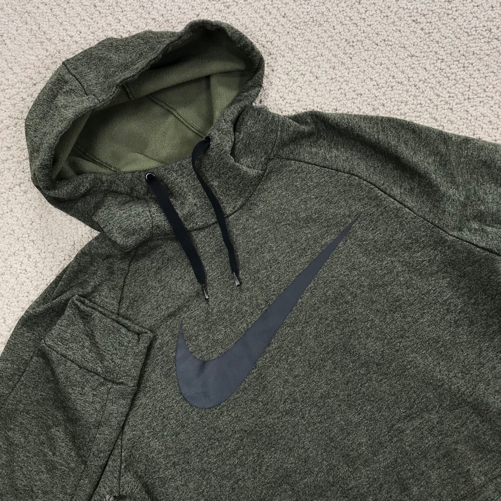 Nike Therma-FIT Hoodie Mens Small Olive Green Heather Scuba Pullover CU7358-326
